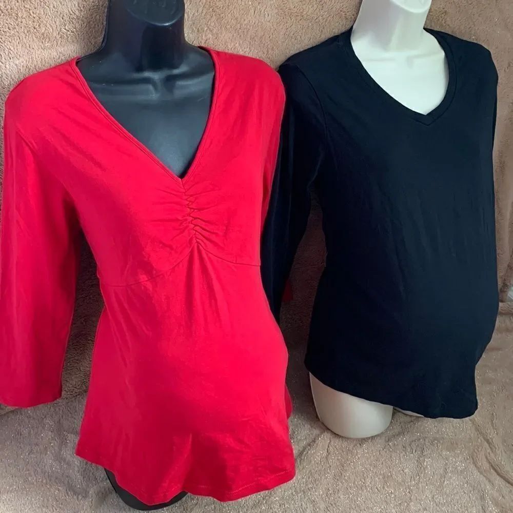 Motherhood Maternity Set of 2 Shirts Tops M Black/ Red